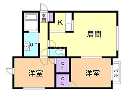 オランジュ元町 2LDKの間取図画像