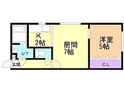 カーサフェリーチェ栄町 1LDKの間取図画像
