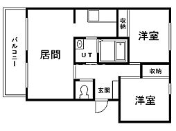 城川マンション 2LDKの間取図画像