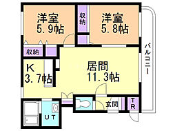 メゾンヴィーヴォ 2LDKの間取図画像