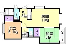 グラン・フォーレ 2LDKの間取図画像