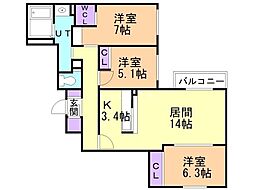ゴールデンパレス 3LDKの間取図画像
