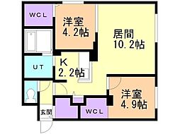 札幌市東区北十三条東5丁目マンション 2LDKの間取図画像