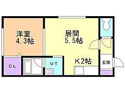 メビウス 1LDKの間取図画像