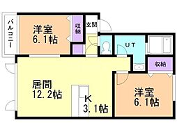 NKハイツD 2LDKの間取図画像