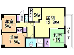クレール旭ケ丘 3階3LDKの間取り