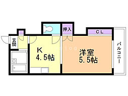 インペリアルワタナベ 1階1Kの間取り