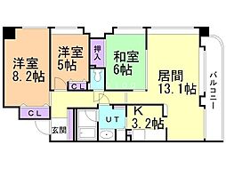 ライオンズヴィアーレ大通 9階3LDKの間取り