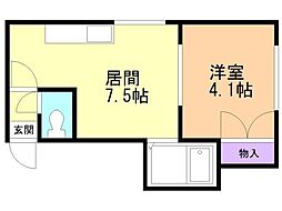 システムコート南5条 2階1DKの間取り