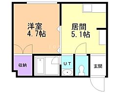 ブリスコート 4階1DKの間取り