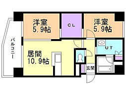 ラフィネ桑園 8階2LDKの間取り