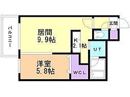 シエル山鼻 4階1LDKの間取り
