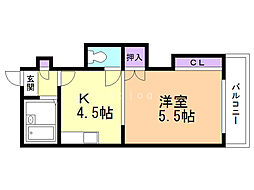 インペリアルワタナベ 4階1Kの間取り