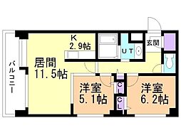 レジディア北三条（旧パシフィックレジデンス北3条） 7階2LDKの間取り