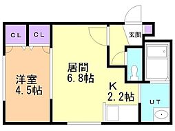 ルーエ北円山 1階1LDKの間取り