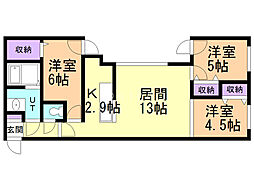 ヴェリタス美術館通 5階3LDKの間取り