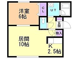 札幌市営東西線 西28丁目駅 徒歩12分の賃貸アパート 1階1LDKの間取り