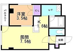 サンライト南5条 205 2階1LDKの間取り