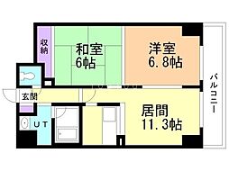 ドミ曙第2 6階2LDKの間取り