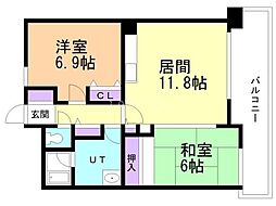 第1九条シャトー桂和 2LDKの間取図画像