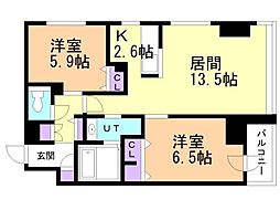 レジディア南一条 2LDKの間取図画像
