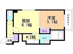 グランカーサ南11条 1LDKの間取図画像