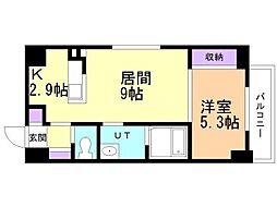 ユーコート大通西13 1LDKの間取図画像