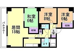 北円山シャトー桂和 3LDKの間取図画像