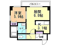 メヌエット南8条 1LDKの間取図画像