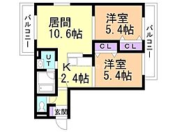 そふぃおーね円山北2条 2LDKの間取図画像