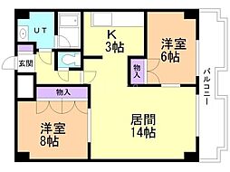 プラザ中島公園 2LDKの間取図画像