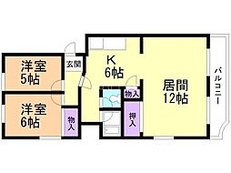 マンションニュー藻岩 2LDKの間取図画像