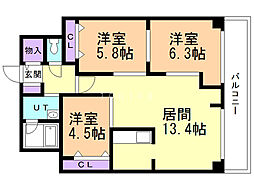 円山パークハイツ 3LDKの間取図画像