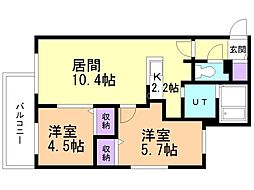 ブランシャール円山桜通 2LDKの間取図画像
