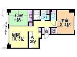 パシフィック近代美術館前 2LDKの間取図画像