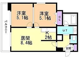 ラクラス札幌北7条 2LDKの間取図画像