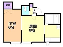 フラワー豊平 1LDKの間取図画像