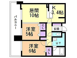 デュオヒルズ円山ファースト 2LDKの間取図画像
