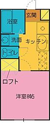 サカイノマンション 2階1Kの間取り