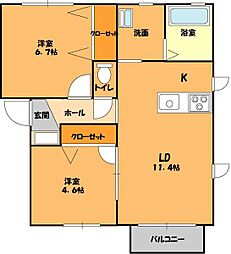 カロスクレーネ 2階2LDKの間取り