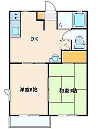 アルスしまだＡ 2階2DKの間取り