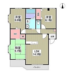 セゾンハイツD 2階3LDKの間取り