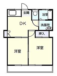 サンガーデン 2階2DKの間取り