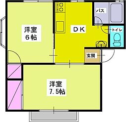 ガーデンヒルズ 2階2DKの間取り