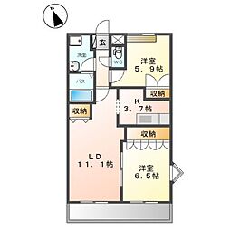 スプリーム　Ｋ 2階2LDKの間取り