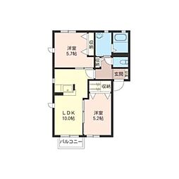 クレシェンテＡ 2階2LDKの間取り