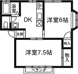エクセル 2階2DKの間取り
