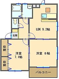 ドミールA・Ｋ 1階2LDKの間取り