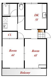 グランコート玉村 1階2DKの間取り