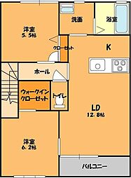 リヴェール 2階2LDKの間取り